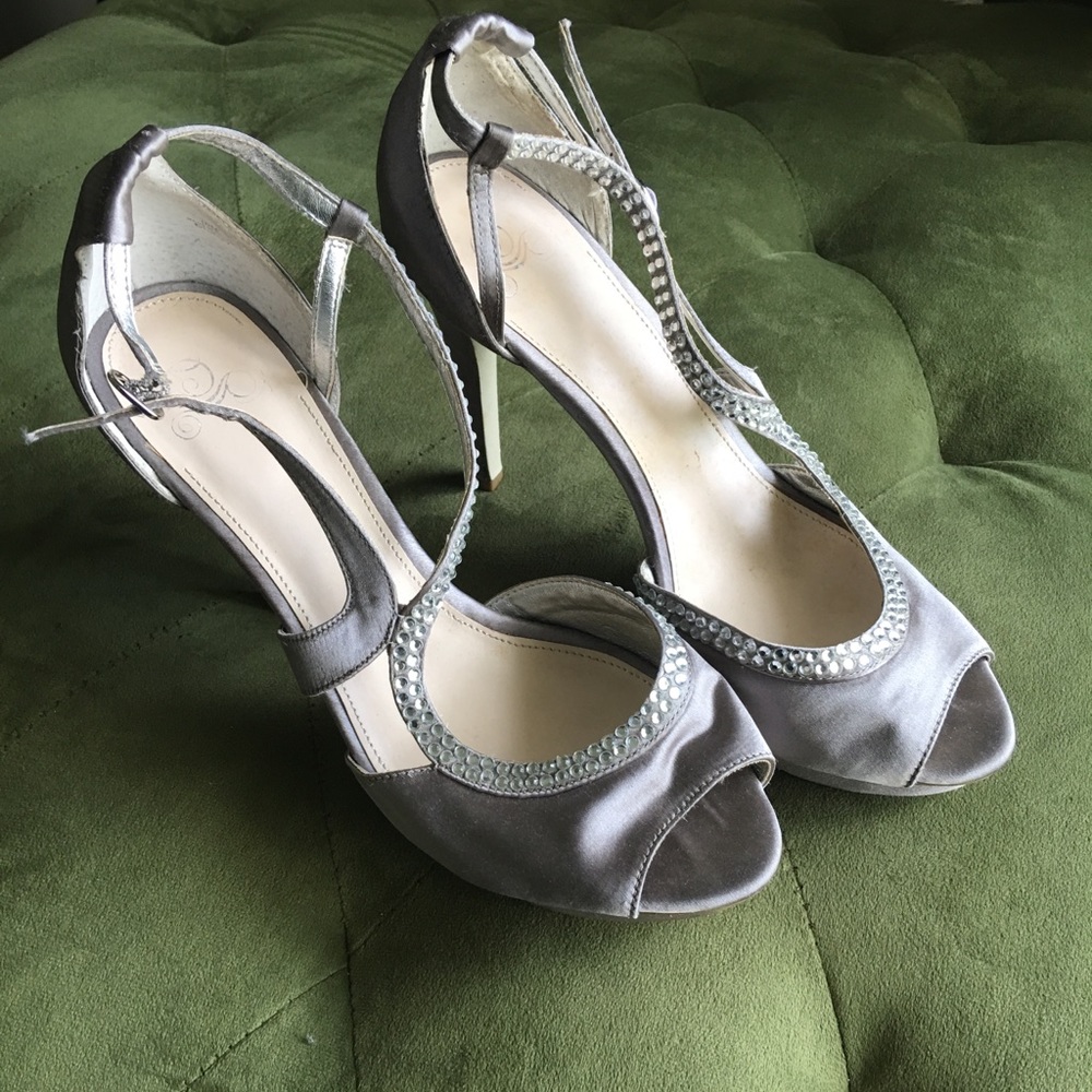 Silver Satin High Heels
